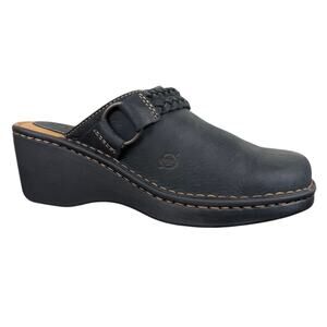 Born Black Leather Clogs Slip-On Block Heel Shoes Size 7 Classy Y2K Inspired NEW